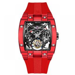 OBLVLO Top Watch Brand Sport Watch For Man Square Skeleton Tourbillon Automatic Watch Steel Rubber Strap Watches EM-RT