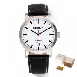 BERNY 5ATM Waterproof Watch For Men Automatic Mechanical Wristwatch Male Leather Swiss Railway Timepiece Luxury Brand Men Watch