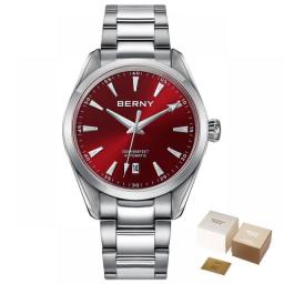 BERNY Automatic Watch For Men SEIKO NH35 Mechanical Wristwatch Male Stainless Steel Luxury Sapphire Mens Watch Waterproof 20ATM
