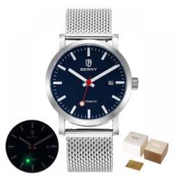 BERNY Automatic Watch Men Luminous Stainless Steel Self-Wind Wristwatch MIYOTA 8215 Waterproof Mechanical Swiss Railway Watch