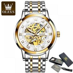 OLEVS Men Automatic Mechanical Skeleton Watches Watch Luxury Top Brand Stainless Steel Clock Luxuri Diamond Men's Wristwatches