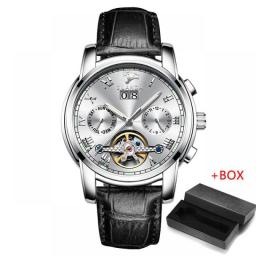 Tourbillon Watch Men's Simple Business Date Week Mechanical Watch Leather Band Waterproof Luminous Automatic Watches For Men
