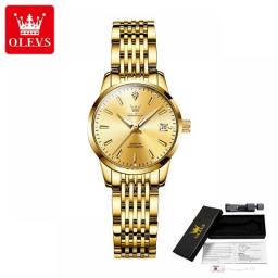 OLEVS Luxury Golden Automatic Mechanical Watch For Men 30M Waterproof Calendar Luminous Stainless Steel Elegant Man Wristwatches