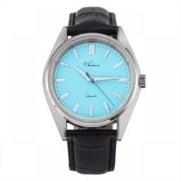 Chameri Men Dress Watch VH31 Quartz Movement Sapphire 40mm Stainless Steel Leather Strap Luxury Business Men's Watches Clock