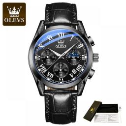 OLEVS 2023 Elite Mens Quartz Watches Business Dress Waterproof Wristwatch Men Luxury Breathable Leather Sports Watch Men Gifts