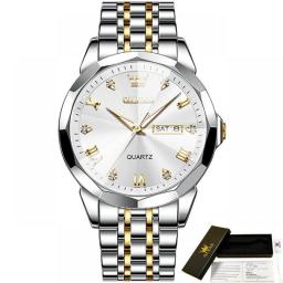 OLEVS 9931 Stainless Steel Strap Waterproof Men Wristwatch Business Dual Calendar Luxury Diamond Dial Quartz Watch For Men