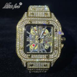 2023 MISSFOX Iced Out Mens Watches Luxury Brand Waterproof Fashion Quartz Wristwatch Hip Hop Diamond Skeleton AAA Clocks Reloj