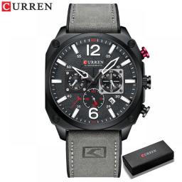 CURREN Men's Watch Fashion Waterproof Multi-function Chronograph Clock Leather Six Needle Calendar Luminous Quartz Watches