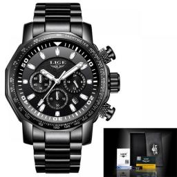 New LIGE Men Watches Waterproof Date Brand Clock Luxury Large Dial Watch For Men Chronograph Stainless Steel Quartz Wrist Watch