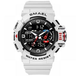 SMAEL Men Sports Watch Military Watches LED Quartz Dual Display Stopwatch Waterproof Outdoor Sport Men's Wristwatches For Male