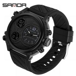 SANDA Three Time Display Quartz Watch For Men LED Sport Digital Watches 50m Waterproof ElectronicWristwatch Alarm Clock Relogio