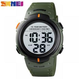 SKMEI Men 2 Time 10 Year Battery Alarm Clock Reloj Hombre Sport Fitness Watches Mens Digital 100M Waterproof Wrist Watch