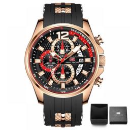 MINI FOCUS Military Sport Watch For Men Blue Silicone Strap Chronograph Quartz Wristwatch With Auto Date Luminous Hands 0350