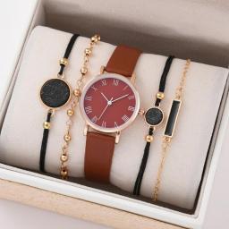 5/2PCS Watch Set For Women Luxury Leather Analog Ladies Quartz Wristwatch Fashion Bracelet Watch 2022 Relogio Feminino New Top