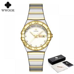 WWOOR New Gold Ladies Watches Ladies Steel Women's Bracelet Watches Female Quartz Clock Waterproof Relogio Feminino Montre Femme