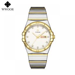 WWOOR New Popular Stainless Steel Strap Male Quartz Watches Fashion Men Casual Waterproof Wristwatches For Men Relogio Masculino