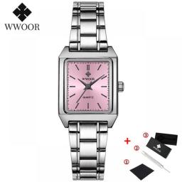 WWOOR Elegant Pink Dial Dress Women Watch Luxury Fashion Stain Steel Ladies Waterproof Quartz Wristwatch Female Relogio Feminino