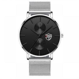2023 New Ultra Thin Men Simple Watches For Men Business Dressing Stainless Steel Mesh Strap Dressy Wrist Watch Minimalist Clock
