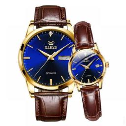 OLEVS Couple Automatic Watch For Men Women Pair Matching His & Hers Mechanical Watches Wristwatch Date Valentine's Gifts Set