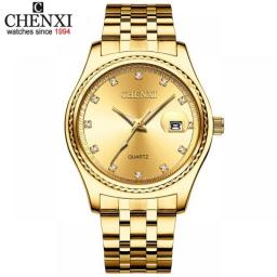 CHENXI Brand Watch New Fashion Men Women Gold Quartz Wrist Watch Steel Waterproof Couples Calendar Watches For Husband Wife Gift