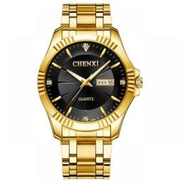 CHENXI Top Brand Luxury Watches Couple Fashion Golden Quartz Watch For Men Women Waterproof Stainless Steel Analog WristWatch