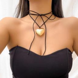 Chunky Puffy Heart Choker Necklace Big Pendant Adjustable Velvet Chain Necklaces For Women Girls Y2K Trendy Jewelry Accessories