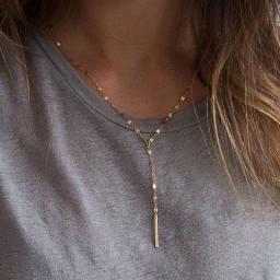 SUNIBI 316L Stainless Steel Pendant Necklace For Women Simple Long Lariat Chain Vertical Minimalist Bar Dangle Necklaces Jewelry