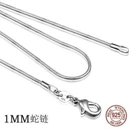 925 Sterling Silver Necklace Women, Silver Fashion Jewelry Snake Chain 1mm Necklace 16 18 20 22 24