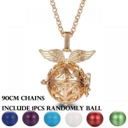 New Charm Mexico Chime Hollow Angel Wings Vintage Necklace Jewelry Music Ball Aroma Pendant For Women Summer Fashion Accessories