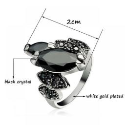 SINLEERY Vintage Punk Acrylic Black Crystal Flowers Rings For Women Silver Color Party Banquet Jewelry Rings ZD1 SSP
