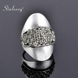 SINLEERY Vintage Big Wide Oval Rings Antique Silver Color Cubic Zirconia Anniversary Rings For Women Fashion Jewelry JZ174 SSB