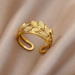 Stainless Steel Rings For Women Men Gold Color Open Gothic Geometric Leaf Ring Female Male Fashion Jewelry Gift Free Shipping