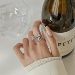 Delicate 14K Gold Plated Butterfly Open Rings For Women Luxury Zircon CZ Flower Adjustable Rings