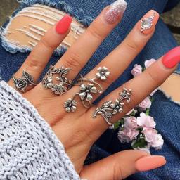 Fashion Green Crystal Knuckle Finger Rings Set For Women  Geometric Female Wedding Ring Trendy Jewelry