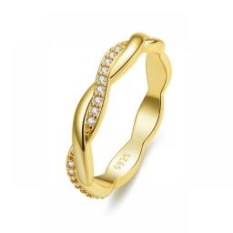 BAMOER 925 Sterling Silver Simple Twisted Ring 14K Gold Plated Cubic Zirconia Eternity Band For Women 3 Colors BSR248