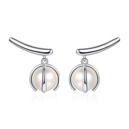 925 Silver Needle Pearl Earrings Leaf Design For Women Fashion Jewelry New
