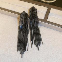 FYUAN Long Tassel Drop Earrings For Women Gold Color Black Rhinestone Dangle Earrings Fashion Jewelry