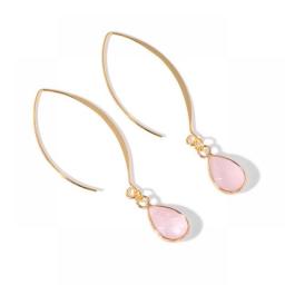 Fashion Crystal Water Drop Earring For Women Opal Amethysts Pink Quartzs Pendant Eardrop Dangle Long Ear Hook Girl Party Jewelry