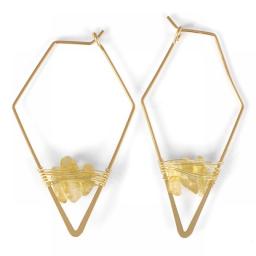 Geometric Hoop Earrings For Women Men Natural Quartz Chip Stone Beads Earrings Fashion Hollow Metal Huggie Hoops Party Jewelry