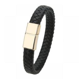 Mibrow Braided Black Leather Men Bracelet 10x5 12x6mm Size Fashion Metal Magnetic Clasp Wrap Bracelets Punk Charm Men Jewelry