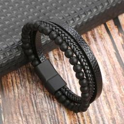 New Classic Style Men Leather Bracelet Stainless Steel Hand-woven Multi-layer Bracelet & Bangles Fashion Man Jewelry Wholesale