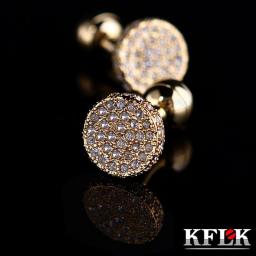 KFLK Jewelry Shirt Cufflinks Mens Brand Light Yellow Gold Color Round Cuff Link Button High Quality Luxury Wedding Guests