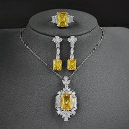 2023 New Luxury Yellow Color Rectangle Jewelry Sets For Women Anniversary Gift Jewelry Wholesale J6596