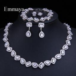 Emmaya Luxury Crystal Costume Jewelry Sets White Zircon Bracelets Pendant&Necklace Rings Earrings Wedding Party