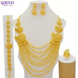 African Gold Color Long Necklace/Earrings/Ring Big Jewelry Set Women Arab Jewelry Wedding Accessories