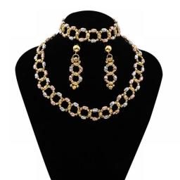 Dubai Bridal Necklace Earrings Bracelet Set Luxury Women Necklace Gold Plated Jewelry Sets For Women Wedding Gift 3Piece/Set