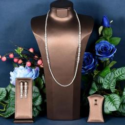 HIBRIDE Geometric 2PCS Cubic Zirconia Sweater Chain Long Necklace Pendant And Earring Sets For Women Clothing Accessories N-1068