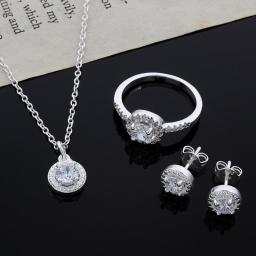 100Percent Pure 925 Sterling Silver Bridal Jewelry Sets Cubic Zircon Necklace Earrings Ring Gift For Women Birthday Valentines Xmas