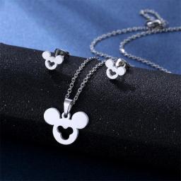 Cute Mouse Earrings Necklace Set Jewelry Stainless Steel European And American New Jewelry Two-piece Set.