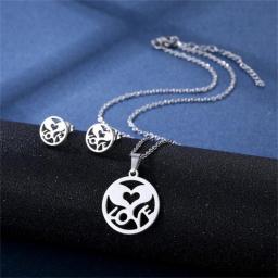 Stainless Steel Pendant Charm Earring Necklace Set Women Mother Day Love Heart Gifts Mom Necklace Jewelry Bijoux TZ309